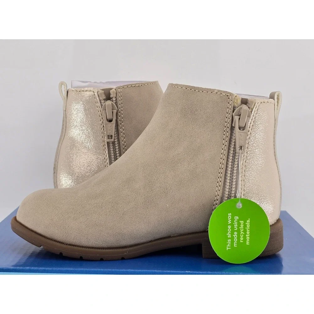 Stride Rite Carolyn Ankle Boots Little Kid 7.5M Taupe Metallic Ruffle -New